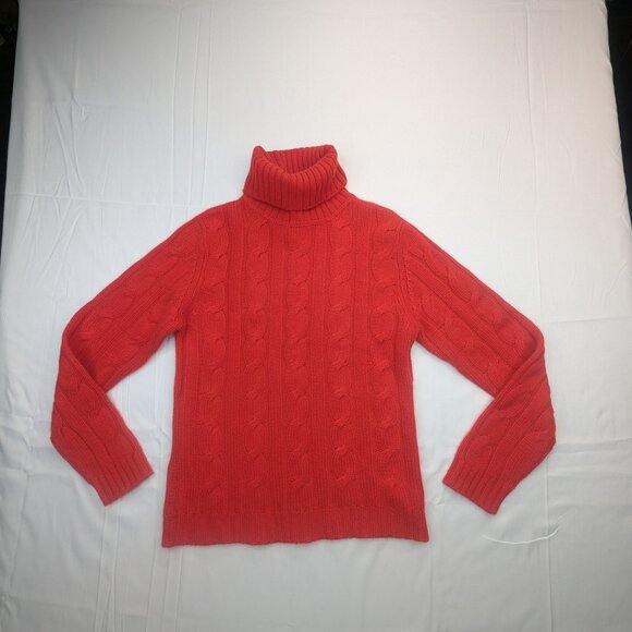 Lilly Pulitzer 100% Cashmere Cable Knit Turtleneck Womens Sweater Coral Red Sz L - Picture 3 of 9